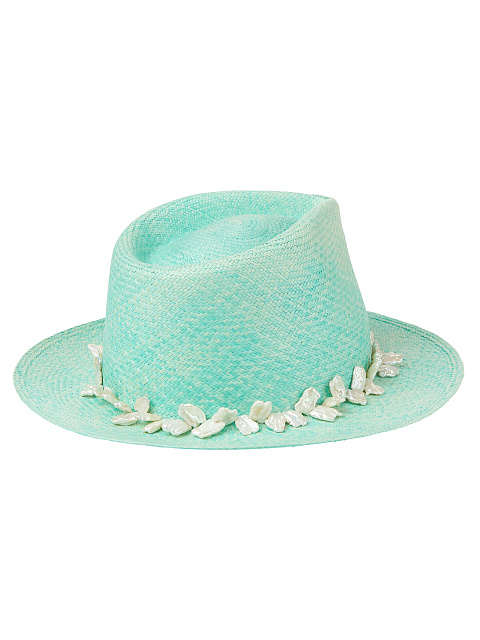 Mint Natural Straw Hat With Pearls, 2