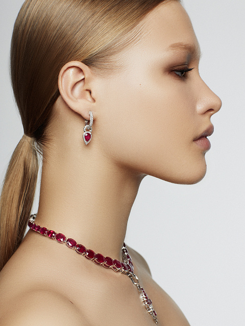 Necklace with a removable pendant made of white gold with rubies and diamonds, 8