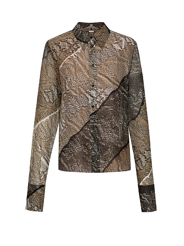 Brown Snake Skin Print Chiffon Blouse, 1