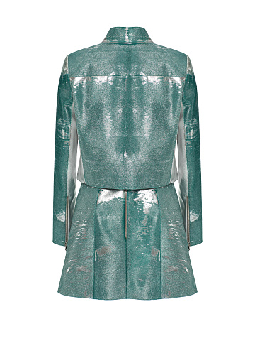 Turquoise leather set with cropped jacket and mini skirt, 2