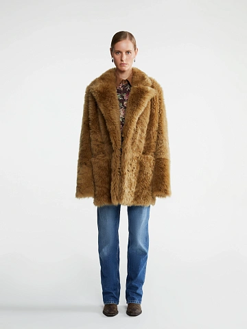 Brown Cropped Sheepskin Coat, 2