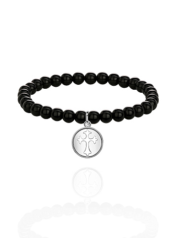 Silver & Obsidian Beaded Bracelet, 1