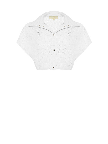 White Cotton Lace Set Of Bra & Cropped Shirt, 2