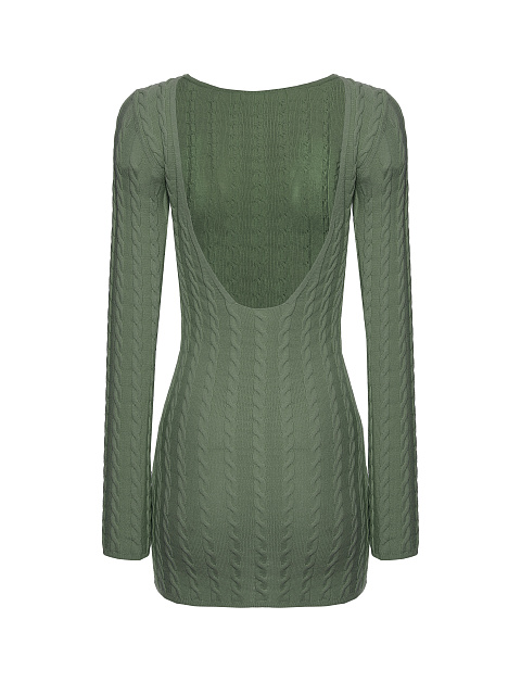 Green knitted mini dress with open back, 2 Green knitted mini dress with open back, 2