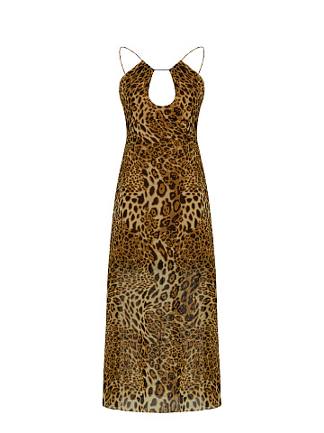 Leopard Printed Chiffon Midi Dress, 1