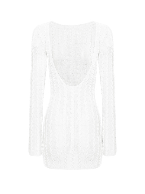 White knitted mini dress with open back, 2 White knitted mini dress with open back, 2