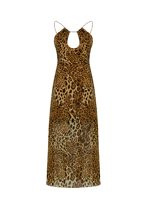 Leopard Printed Chiffon Midi Dress, 1