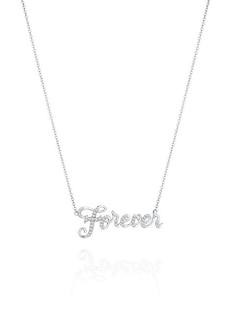 Round Diamond & White Gold & "Forever" Necklace, 1