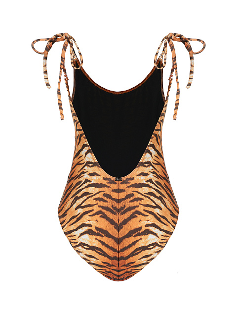 Tiger Print Open Back Swimsuit, 2 Tiger Print Open Back Swimsuit, 2