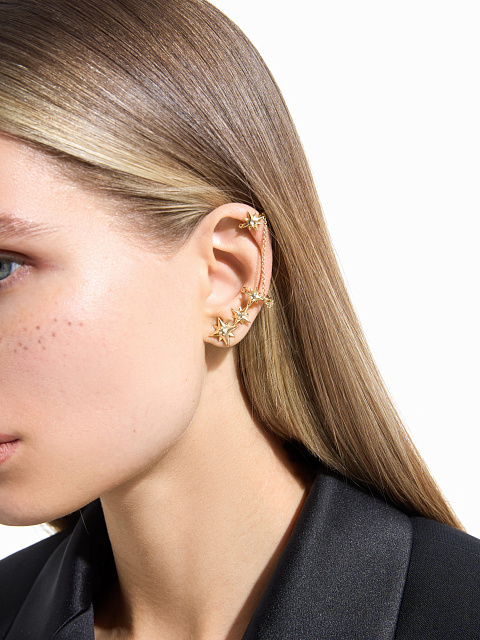 Short earrings with yellow gold ear cuff with topazes, 4