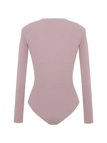 Dust Rose Ribbed Jersey L/S Round Neck Bodysuit, 2
