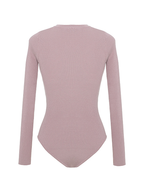 Dust Rose Ribbed Jersey L/S Round Neck Bodysuit, 2