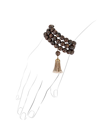 Prayer beads with agarwood beads and a rose gold tassel, 1