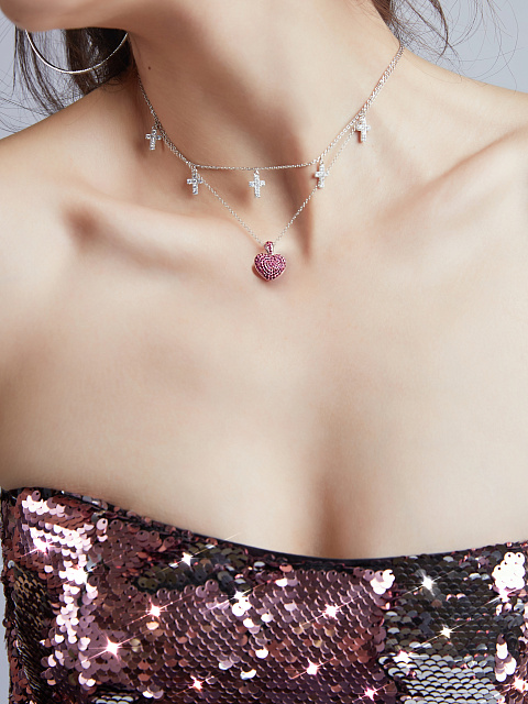 White Gold & Cubic Zirconia Cross Necklace, 2