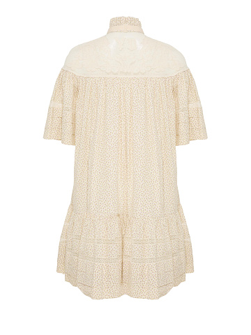 Milk-colored mini dress with floral print and lace, 2