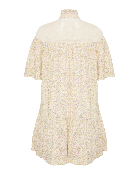 Milk-colored mini dress with floral print and lace, 2