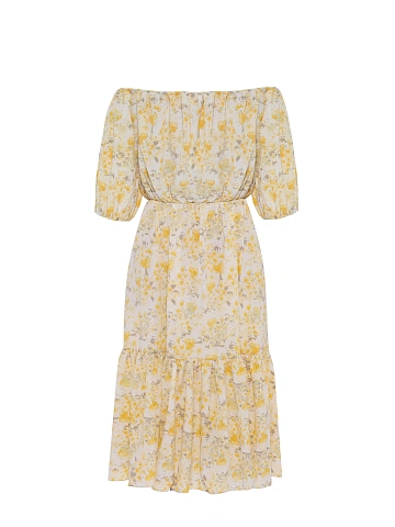 Yellow Floral Printed Midi Dress, 2