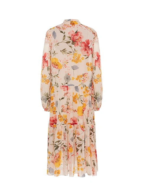Beige Midi Dress With Large Floral Print, 2 Beige Midi Dress With Large Floral Print, 2