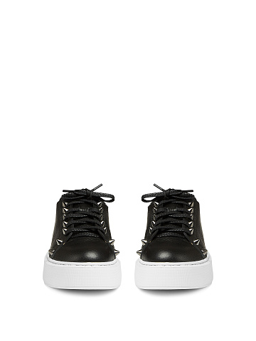 Black Leather Studded Sneakers, 2