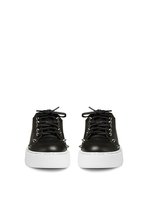 Black Leather Studded Sneakers, 2