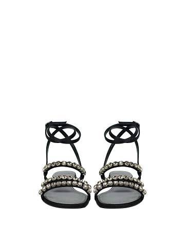 Black Rhinestones Satin Sandals, 2