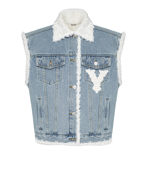 Light Blue Denim & White Shearling Vest, 1 Light Blue Denim & White Shearling Vest, 1