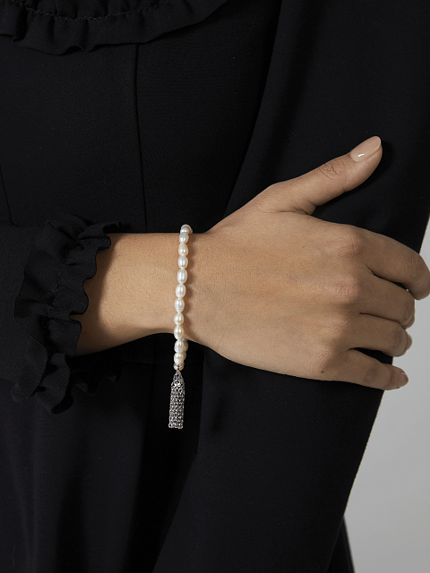 Silver Tassel & Pearls Bracelet, 4