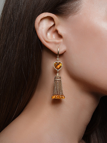 Heart Citrine, Briolette Citrine & Gold Earrings, 2