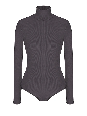 Grey Cotton Turtleneck Bodysuit, 1