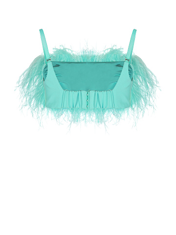 Turquoise Feather Trimmed Bra, 2