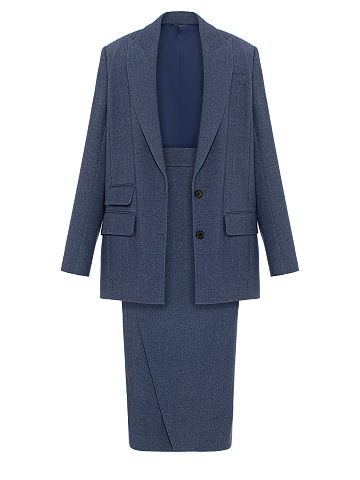 Blue Wool Midi Skirt Suit, 1