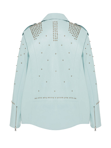 Voluminous Turquoise Biker Jacket With Spikes, 2