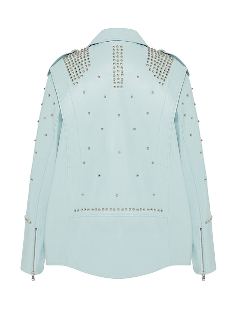 Voluminous Turquoise Biker Jacket With Spikes, 2