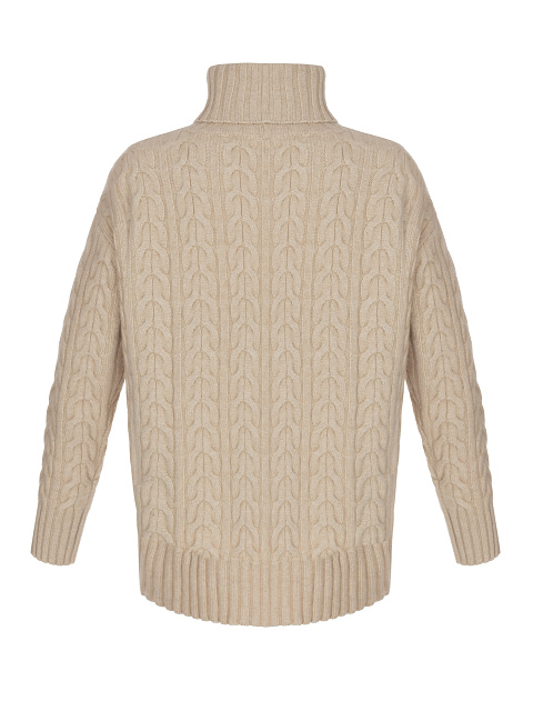 Beige Cashmere Cable Knit Sweater, 2