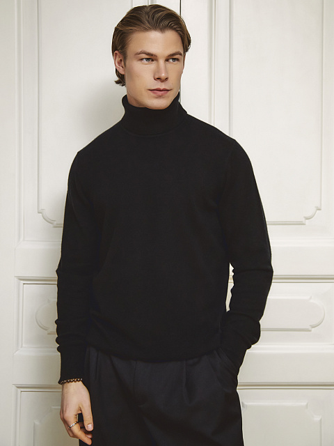 Men's Black Cashmere Turtleneck Sweater, 4