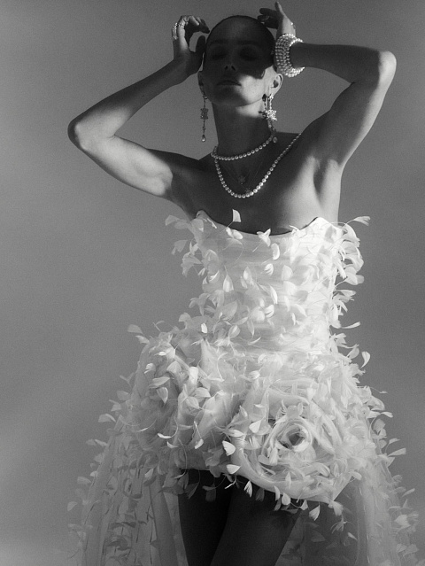 White Feather & Drape Tulle Dress, 10 White Feather & Drape Tulle Dress, 10