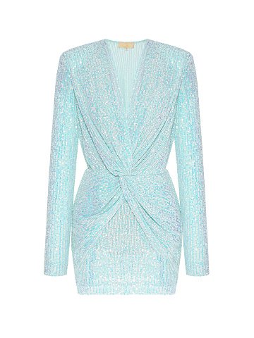 Light Blue Sequin Draped Mini Dress, 1