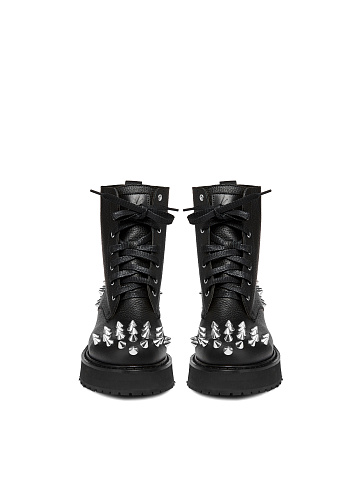Monochrome Black Leather Studded Boots, 2