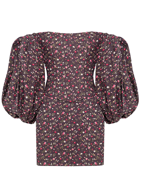 Brown Floral Print Top and Mini Skirt Set, 1