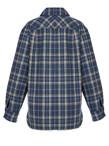 Men's Navy Blue Checked Blue Faux Fur Lined Shirt, 2