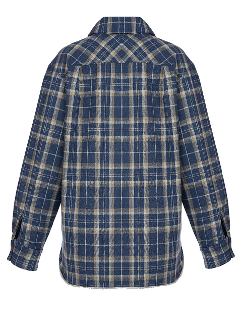 Men's Navy Blue Checked Blue Faux Fur Lined Shirt, 2 Men's Navy Blue Checked Blue Faux Fur Lined Shirt, 2