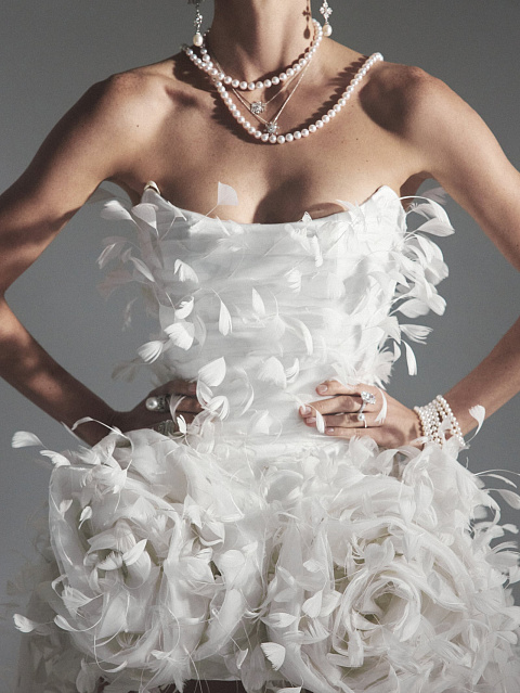 White Feather & Drape Tulle Dress, 6 White Feather & Drape Tulle Dress, 6