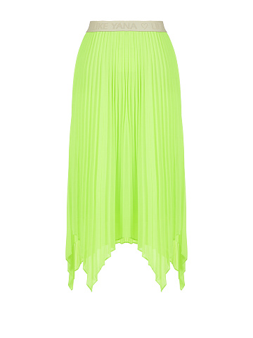 Neon Green Pleated Asymmetric Midi Skirt, 2