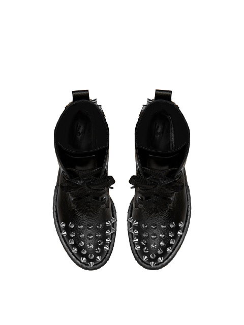 Monochrome Black Leather Studded Boots, 4
