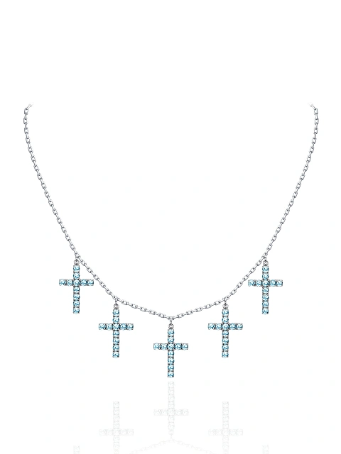 Round Topaz Sky & White Gold Pendant , 1