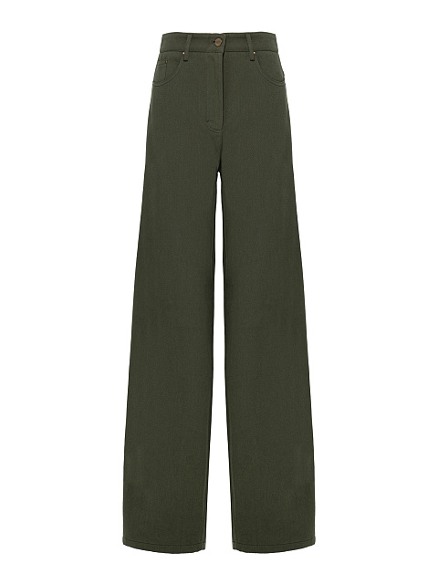 Wide khaki jeans with embroidery, 1