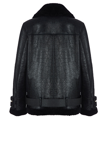 Oversized Black Belted Shearling Biker Jacket, 2
