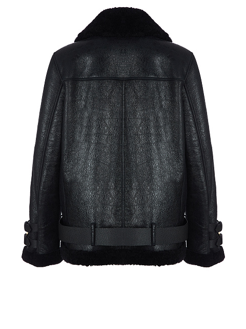Oversized Black Belted Shearling Biker Jacket, 2