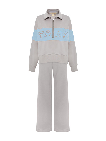 Grey & Light Blue "Yana" Embroidered Tracksuit, 1