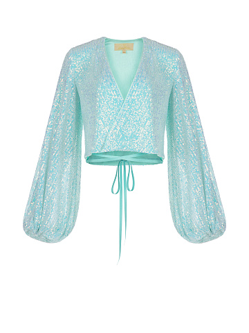 Turquoise Sequined Wrap Top, 1